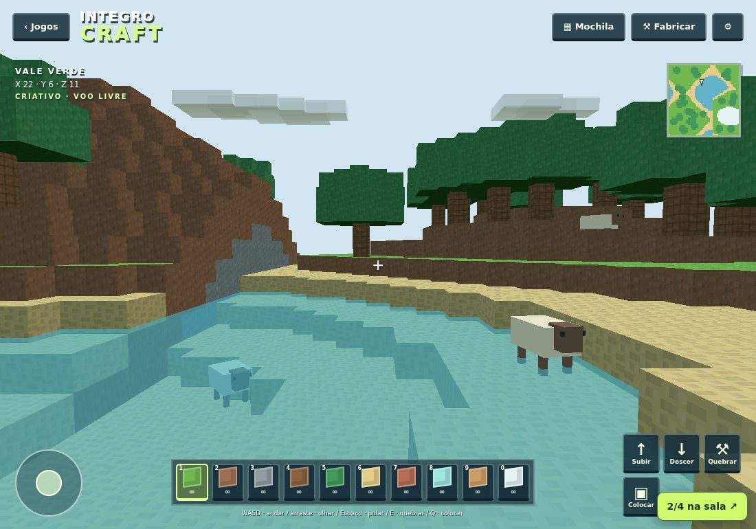 Paisagem construída com blocos no IntegroCraft