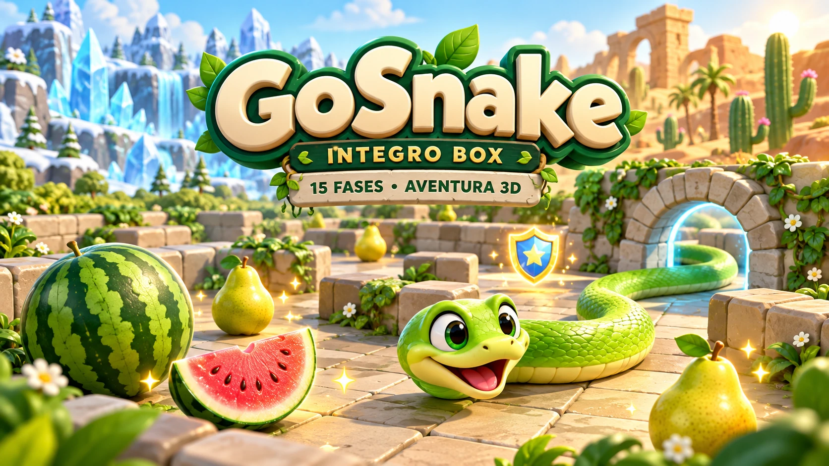 GoSnake: cobra, frutas e túneis em uma arena 3D